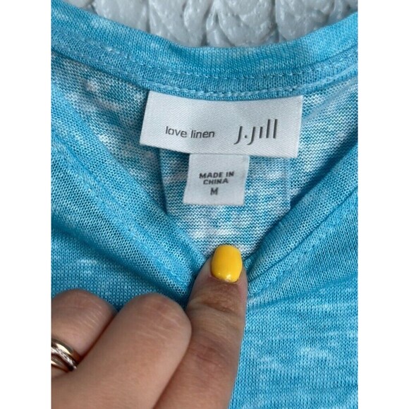 J.JILL Top Womens Medium Blue Floral Linen Flowy Boho Beach Linen Sleeveless - Picture 4 of 4